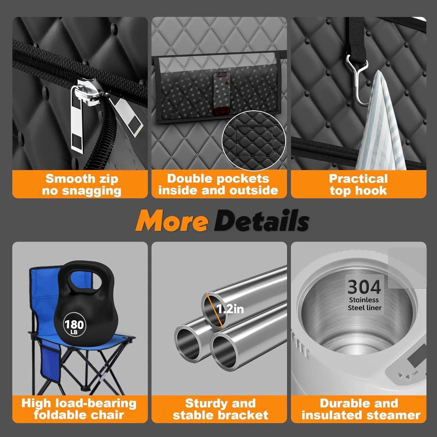 2 Person Portable Steam Sauna Extra Large Home Set Black