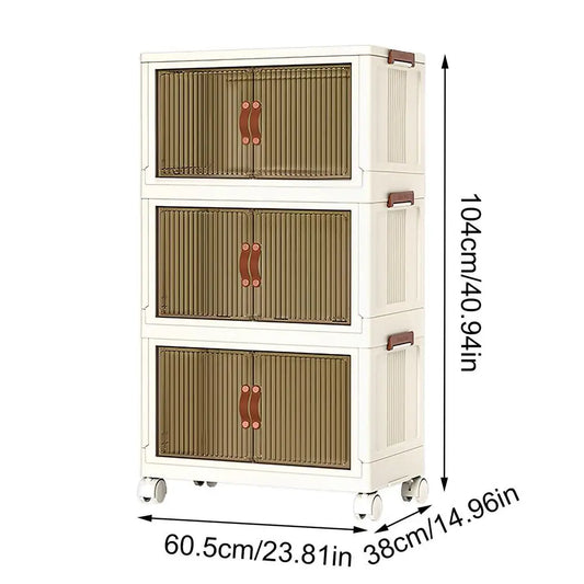 Stackable Storage Cabinet Foldable Large Capacity 3-Layer Snack Box with Lids .