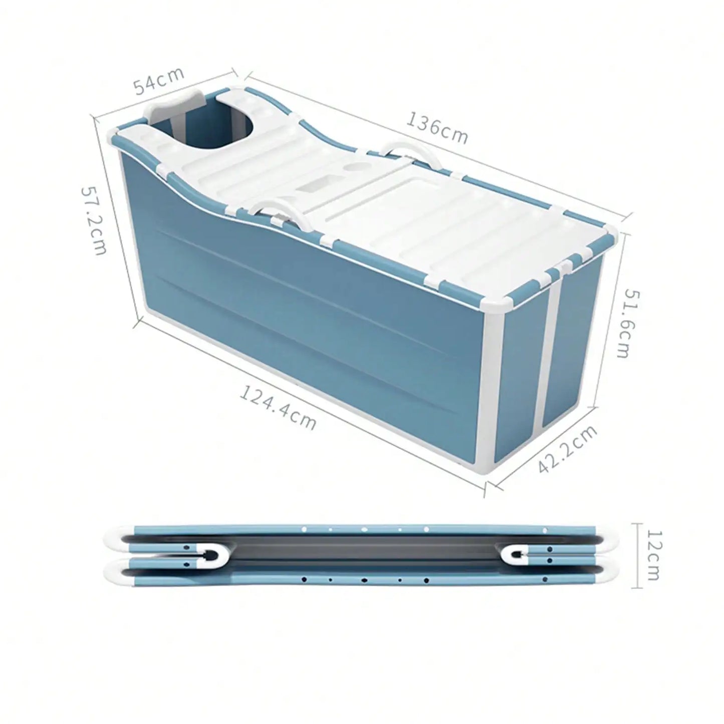 53" Large Portable Foldable Bathtub for Adults, SPA Soaking Tub with Cover Lid Thickened, Blue