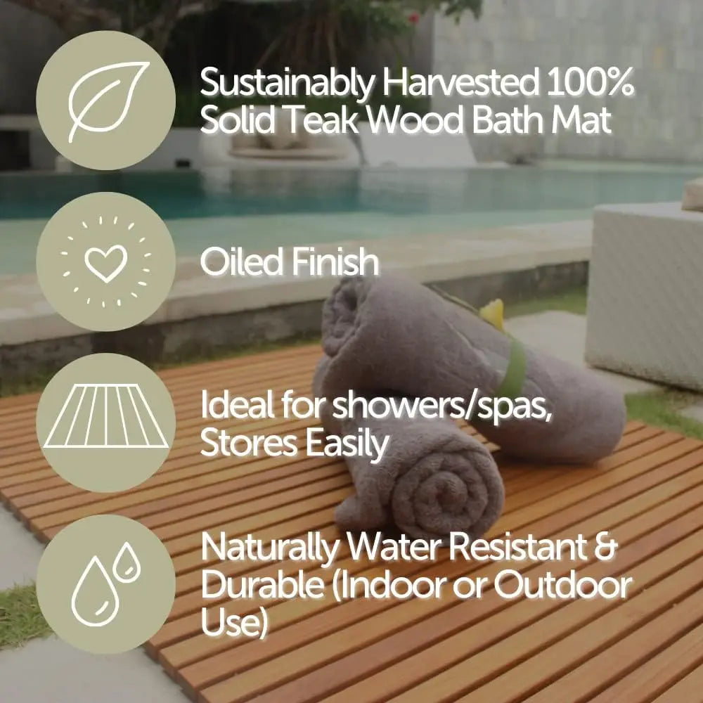 Premium Teak Shower and Bath Mat Non-Slip Wooden Platform for Indoor Outdoor Use