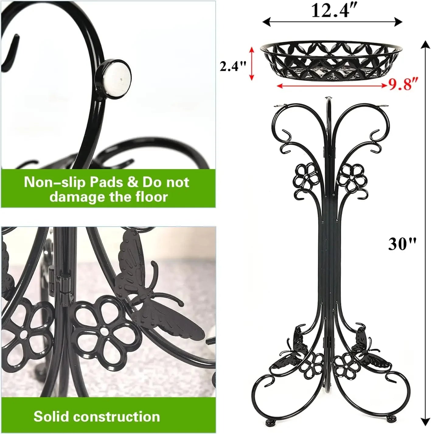 Lightweight Black Metal Flower Pot Stands 29.7 Inches Tall 2 Pack