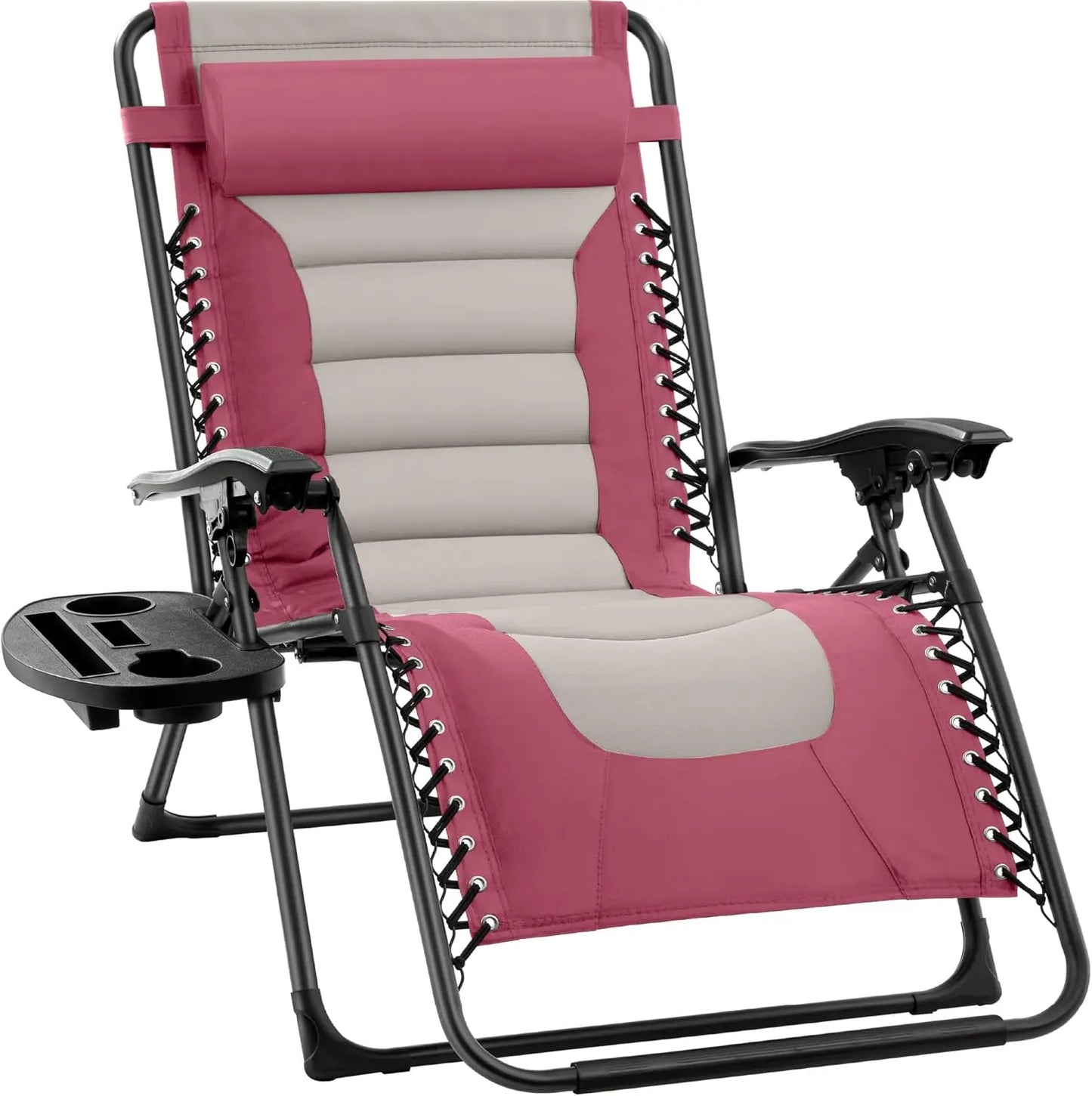 XL Folding Outdoor Recliner Chair With Headrest And Tray