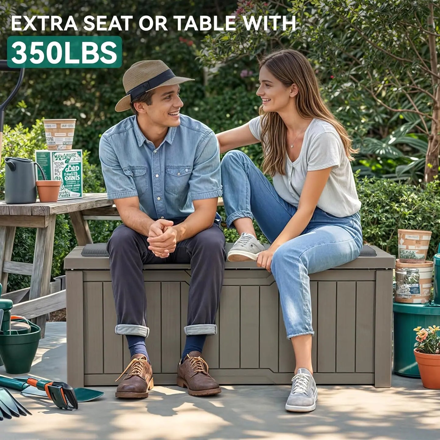 Waterproof Outdoor Deck Box With Cushion Lockable Storage