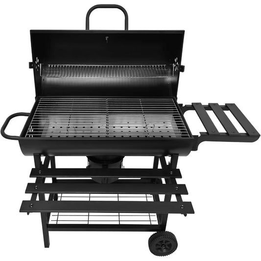 Charcoal BBQ Grill with 2 Foldable Side Tables and Pull-out Ash Tray