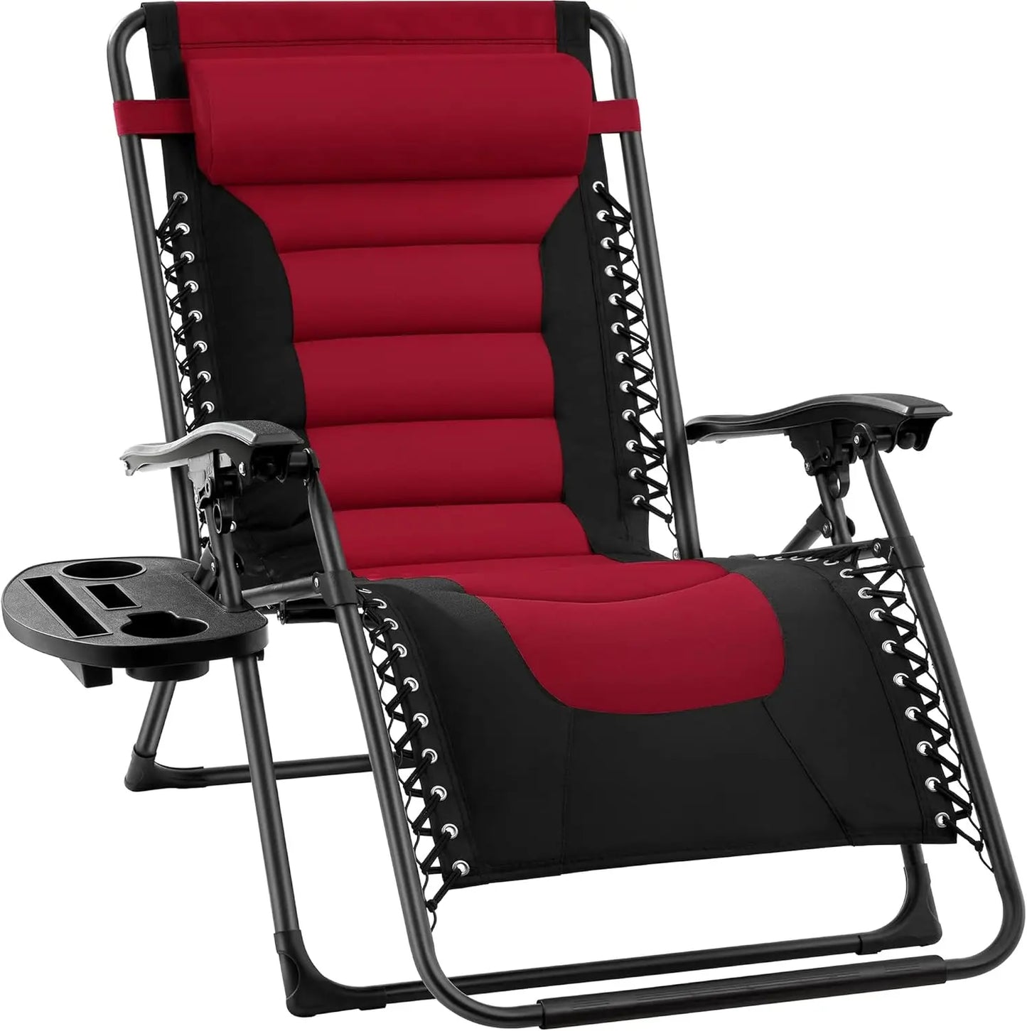 XL Folding Outdoor Recliner Chair With Headrest And Tray
