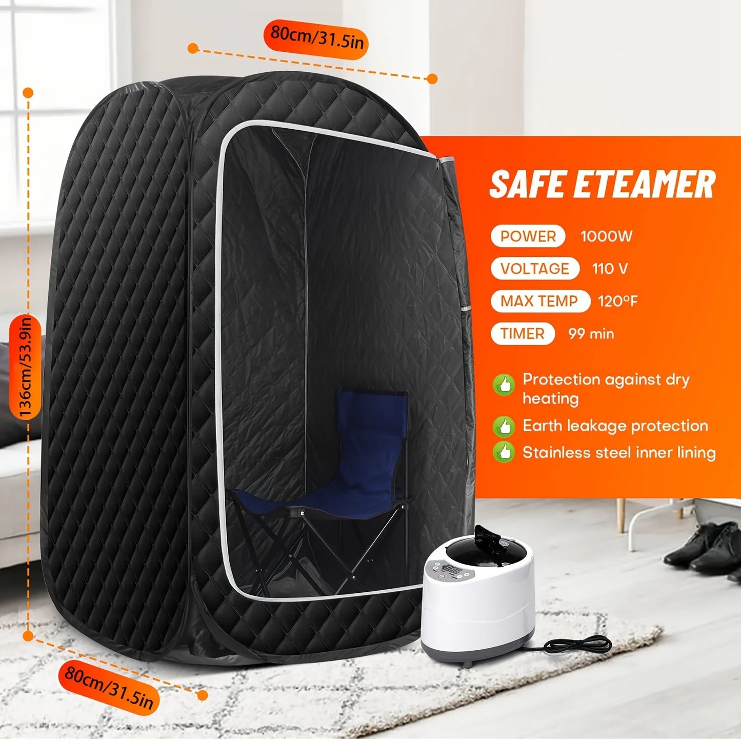 Portable Home Sauna with 2.6L Steamer and Folding Chair for Full Body Relaxation