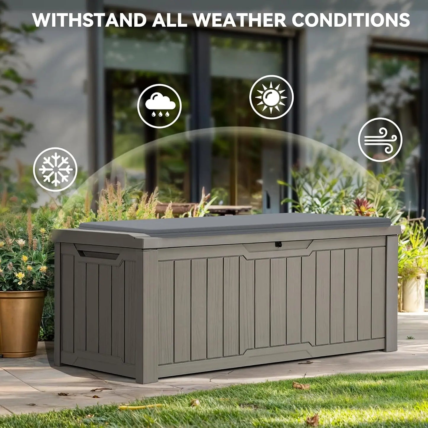 Waterproof Outdoor Deck Box With Cushion Lockable Storage