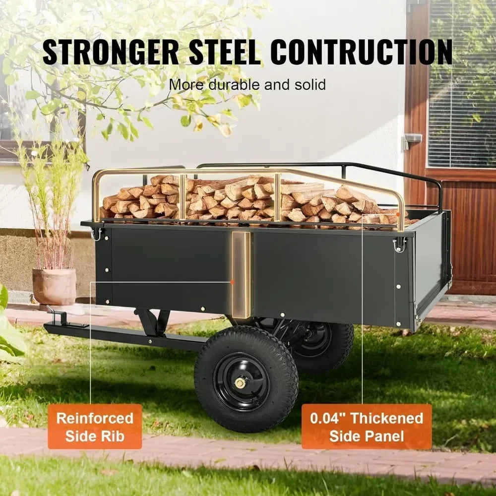 Heavy Duty ATV Trailer Steel Dump Cart Tow Behind 750 Pounds 15 Cubic Feet Garden Utility Trailer Yard Trailers