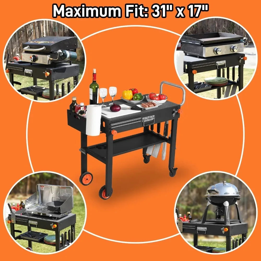 Portable Foldable Griddle Table Stand Caddy For Outdoor