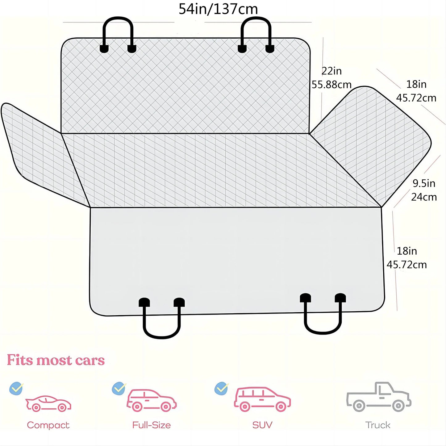 Black Waterproof Pet Car Mat with Gray Edging Machine Washable Stain Resistant Universal Fit