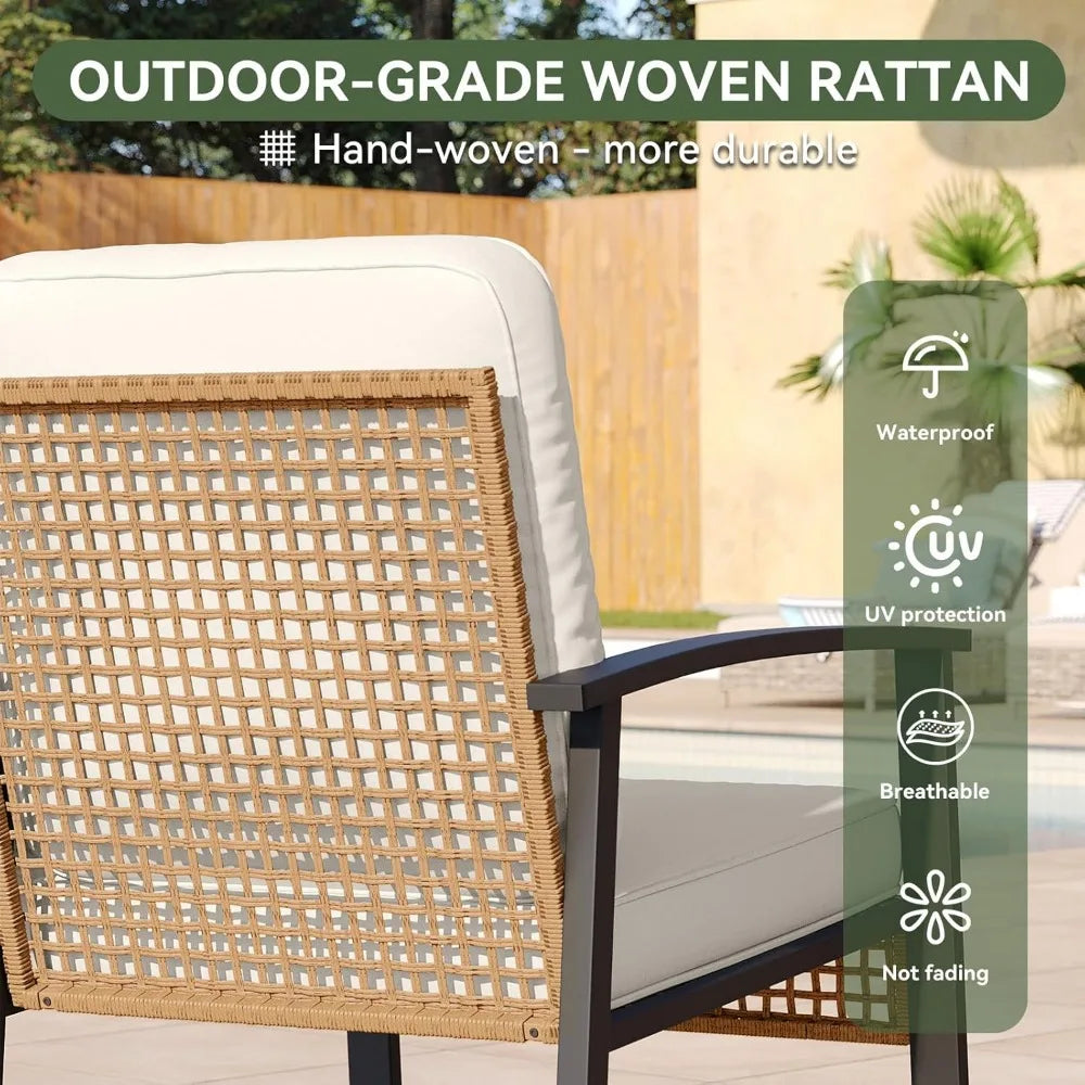 3 Piece Outdoor Rocking Bistro Set with Coffee Table and Thick Cushions