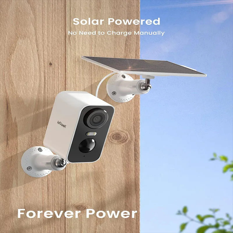 IeGeek 2K WiFi Security Camera with Solar Panel 1.5W Full HD Night Vision Color AI Motion Detection Bi-Directional Audio Waterproof IP65