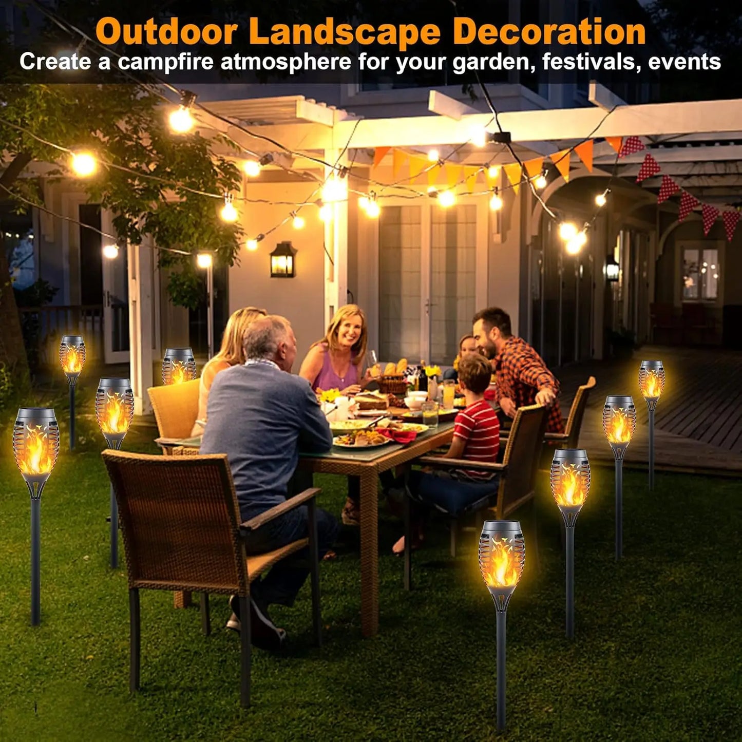 12 LED Solar Flame Torch Lights Flickering Waterproof Outdoor Garden Decoration Path Yard Patio Lamps
