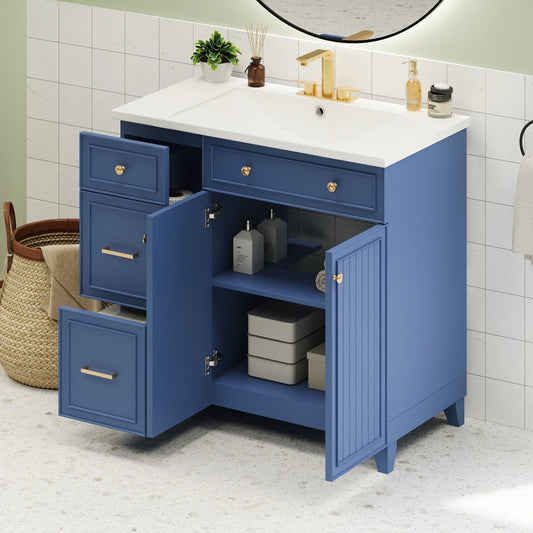 36-inch Bathroom Vanity, Cabinet with Resin Sink, Navy Blue Single Bathroom Cabinet, with 2 Drawers