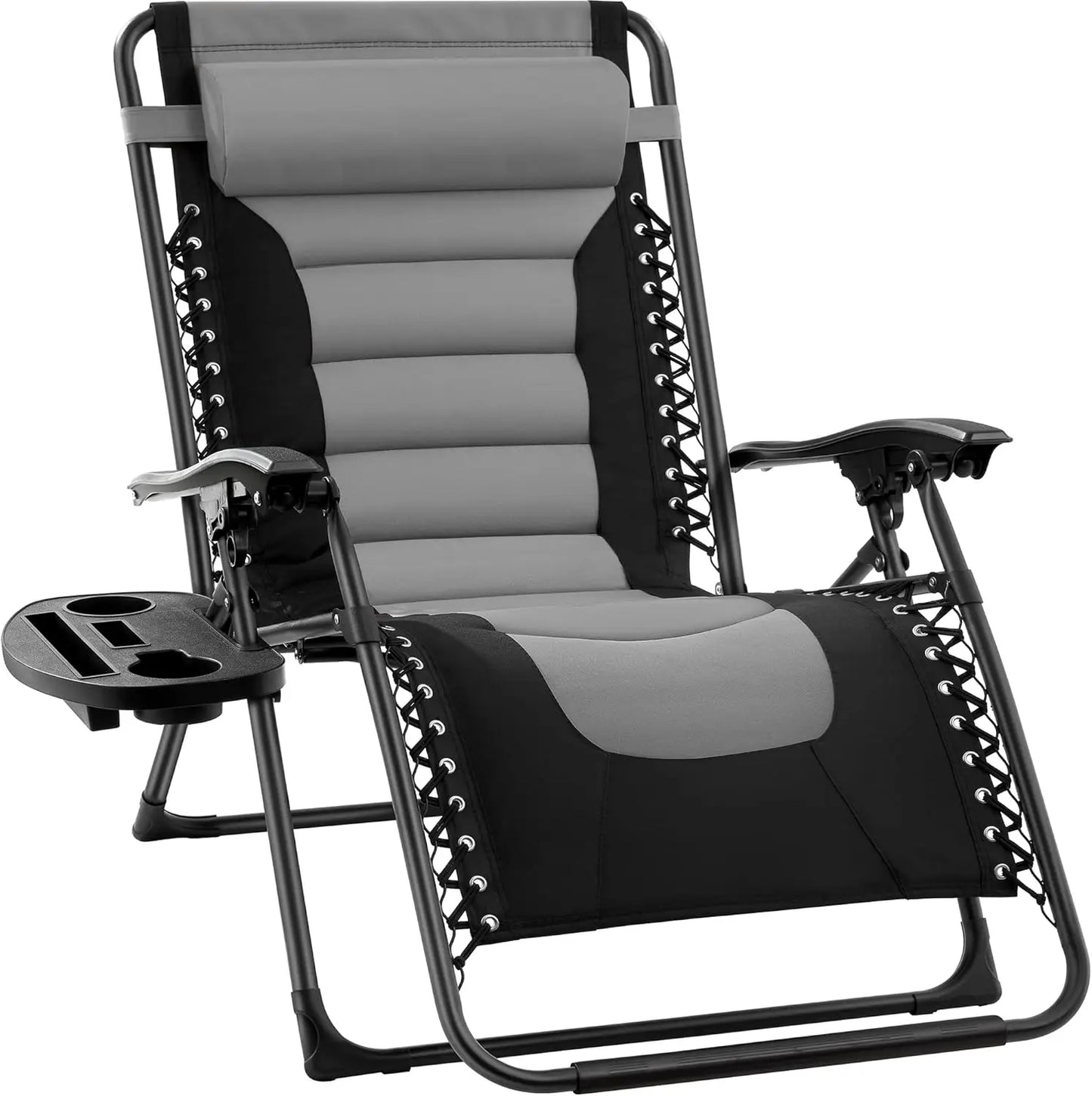 XL Folding Outdoor Recliner Chair With Headrest And Tray