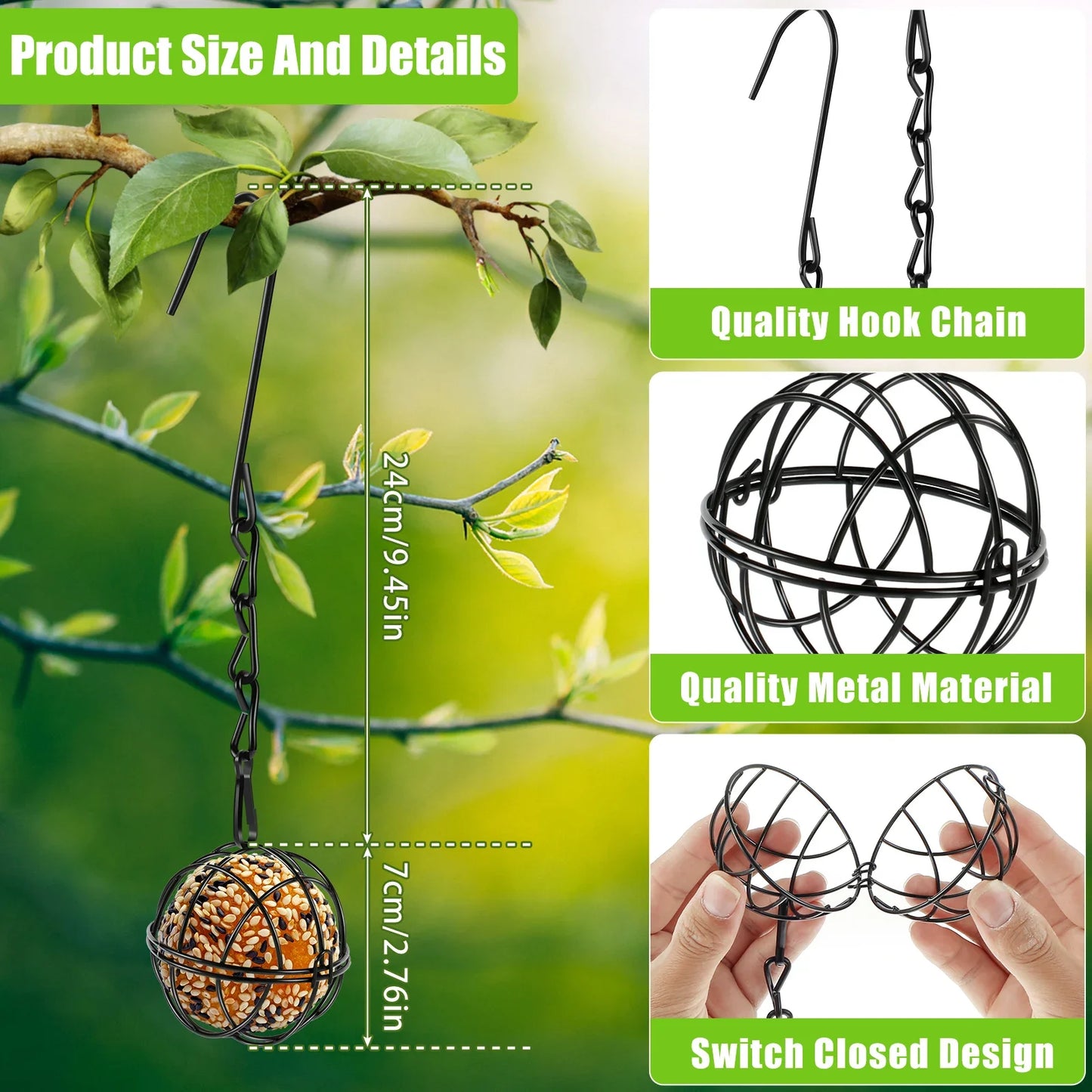 4 Pack Suet Ball Bird Feeder Set Metal Station Kit Outside