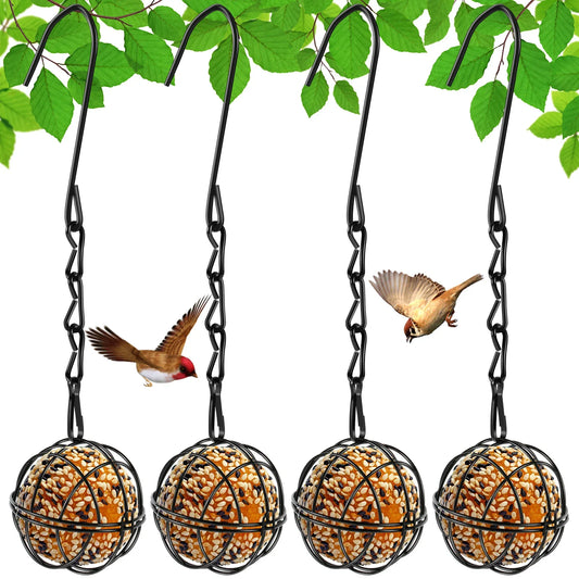 4 Pack Suet Ball Bird Feeder Set Metal Station Kit Outside