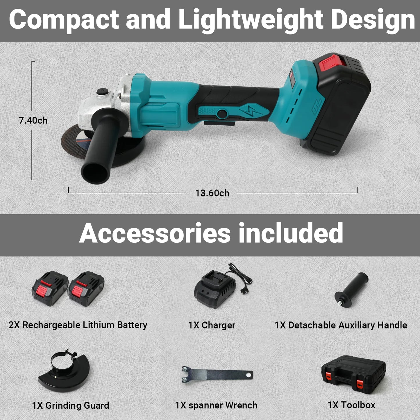 Cordless Angle Grinder Kit Brushless 21V 1300mAh Batteries