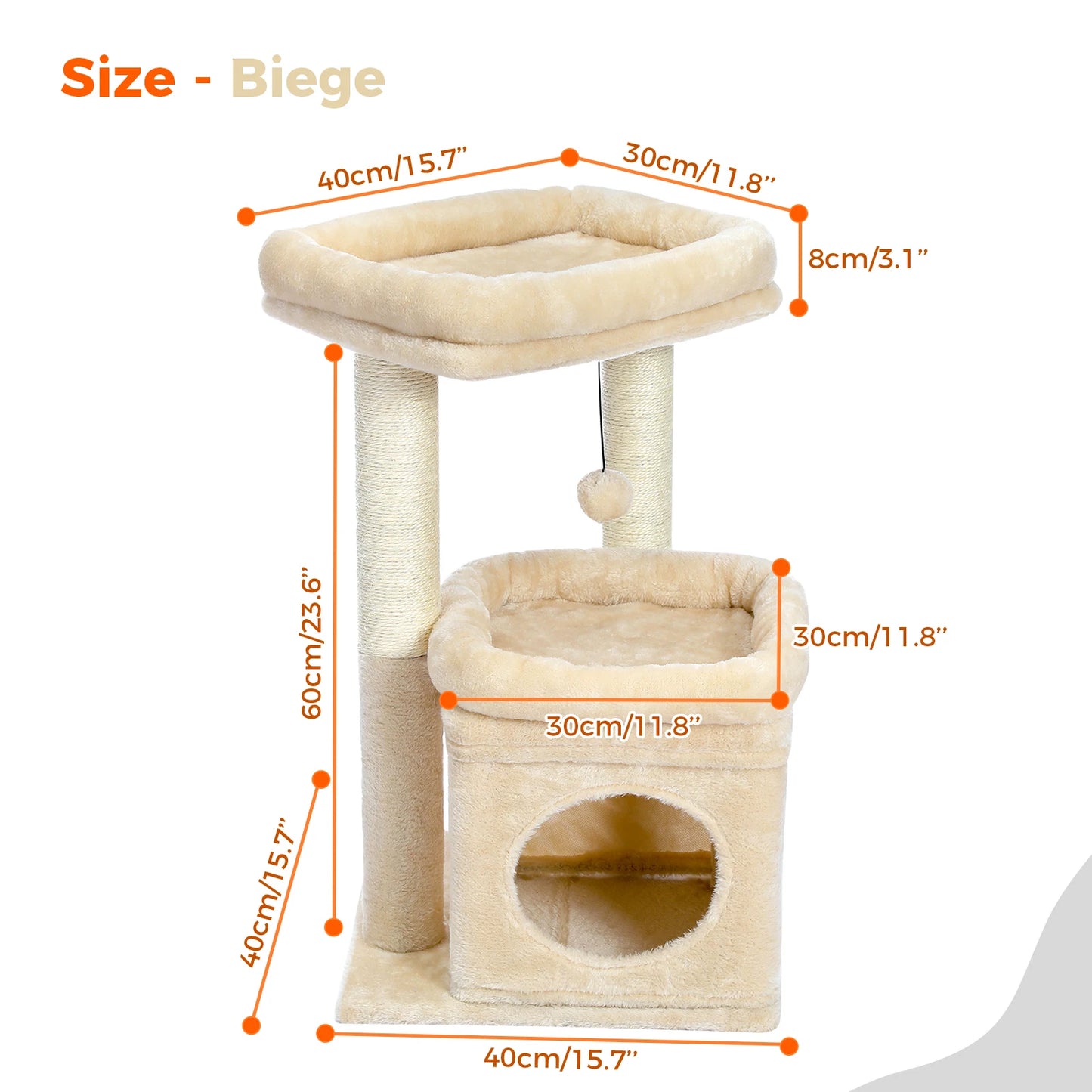H228cm Cat Tree Toy Condo Cat Climbing Tower Solid Wood