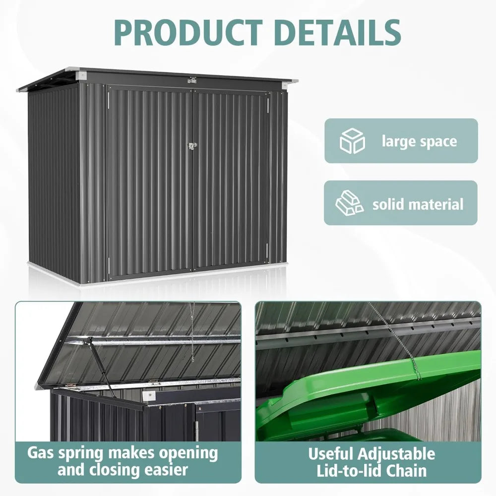 Outdoor Metal Shed With Lockable Doors And Waterproof Lid