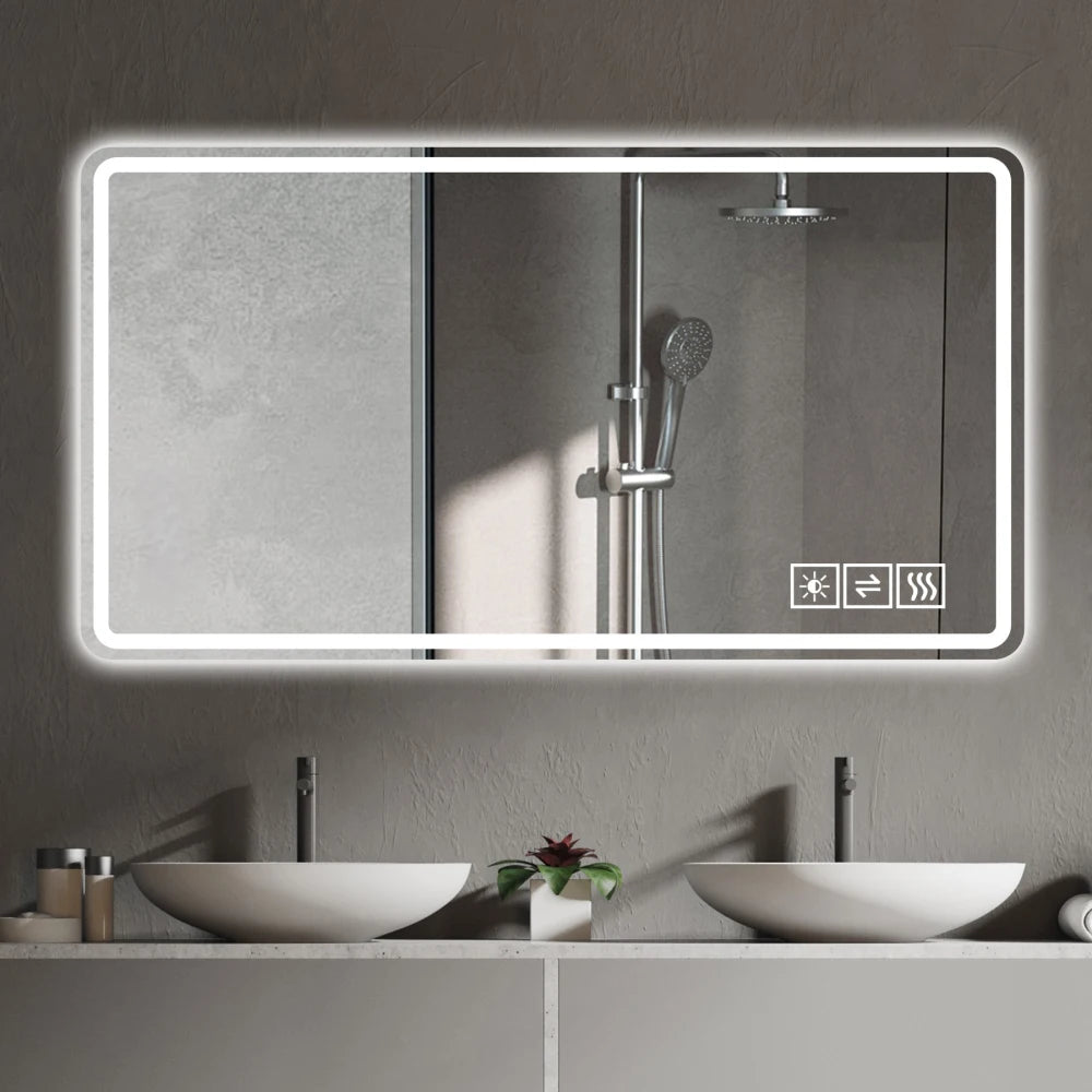 48x32 Inch LED Lighted Bathroom Mirror with Anti-Fog and Dimmable Features