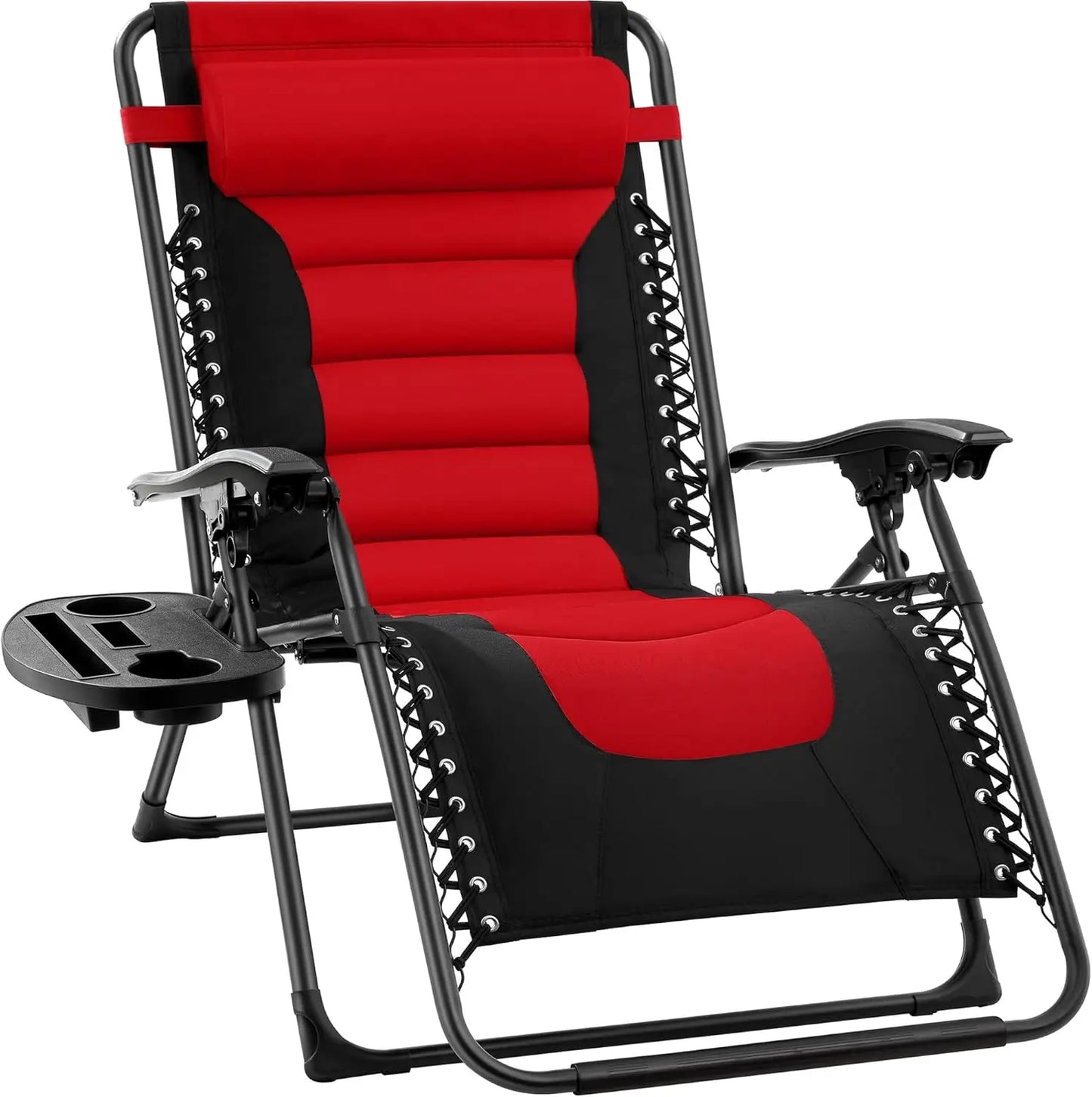 XL Folding Outdoor Recliner Chair With Headrest And Tray