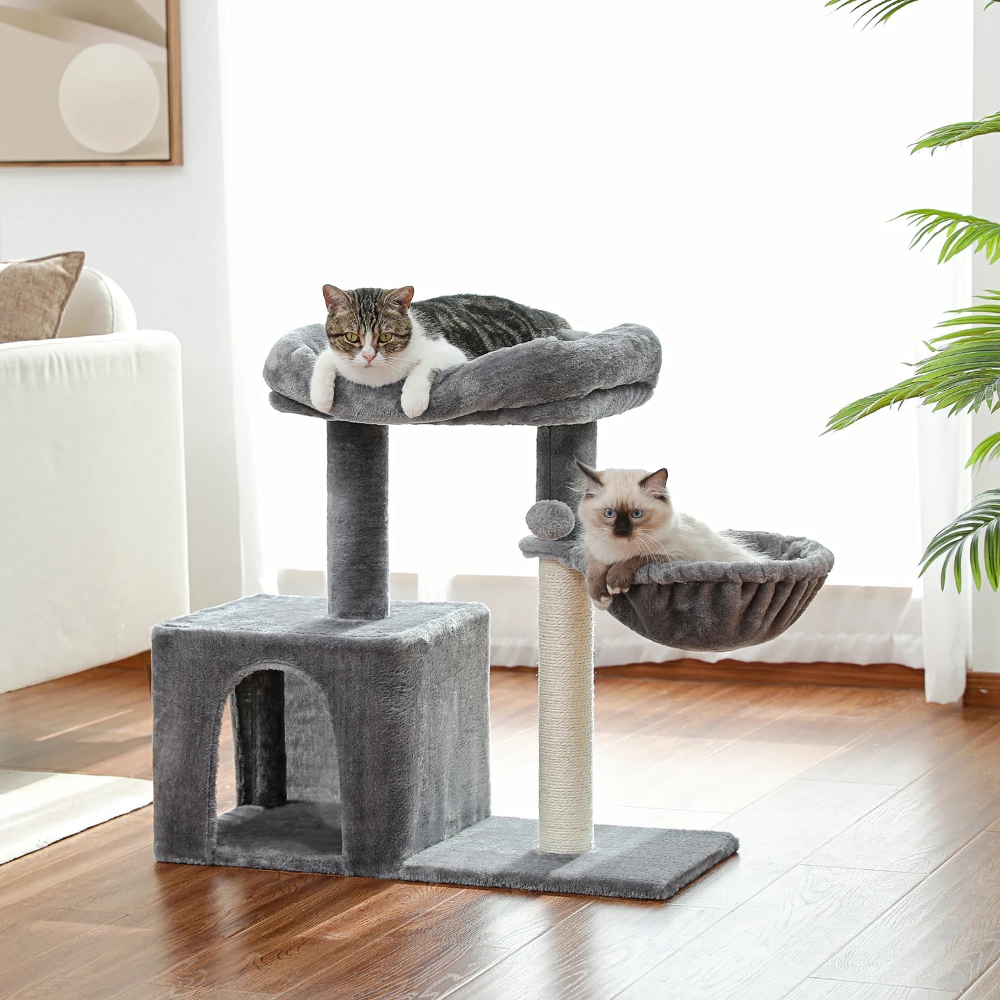 H228cm Cat Tree Toy Condo Cat Climbing Tower Solid Wood