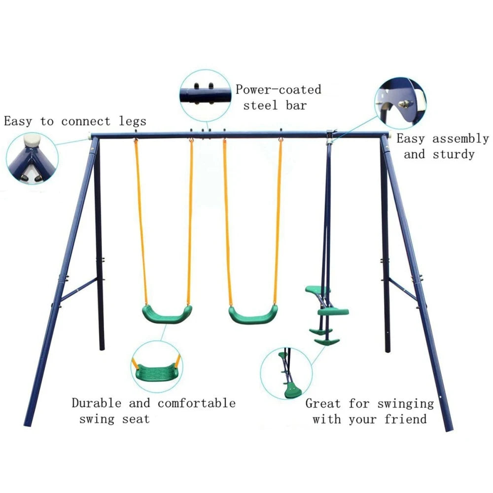 Metal Swing Set Outdoor with Glider for Kids and Toddlers Durable Round Swing Set for Backyard Playground and Park