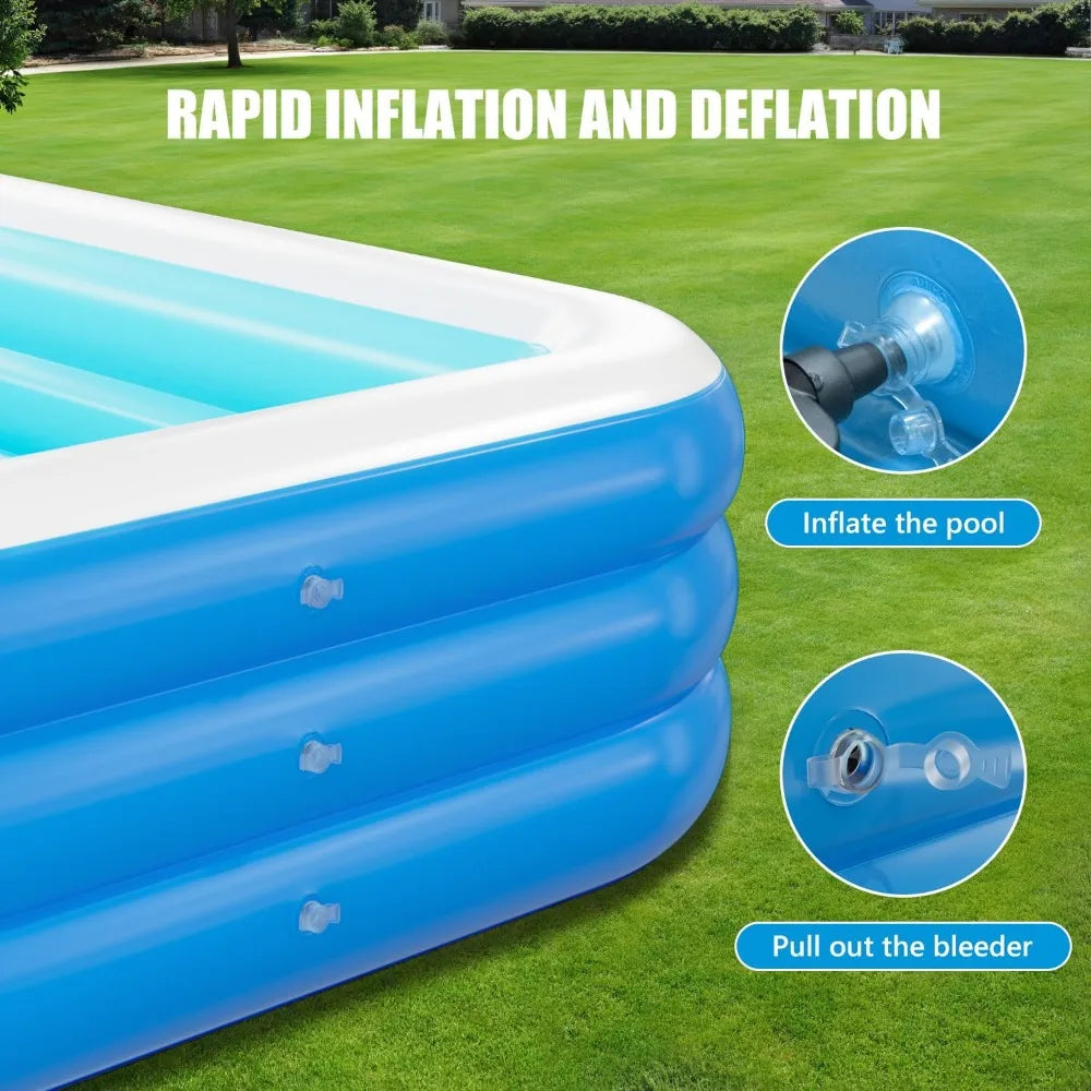 Inflatable Family Pool for Kids and Adults 142 Inch Rectangular Hot Tub