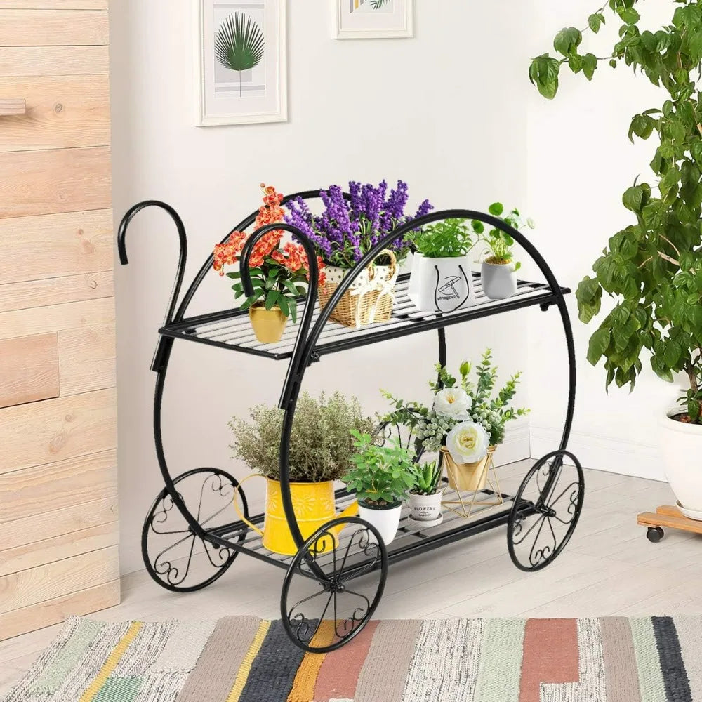 Parisian Style Plant Stand with 4 Wheels for Succulent and Flower Display