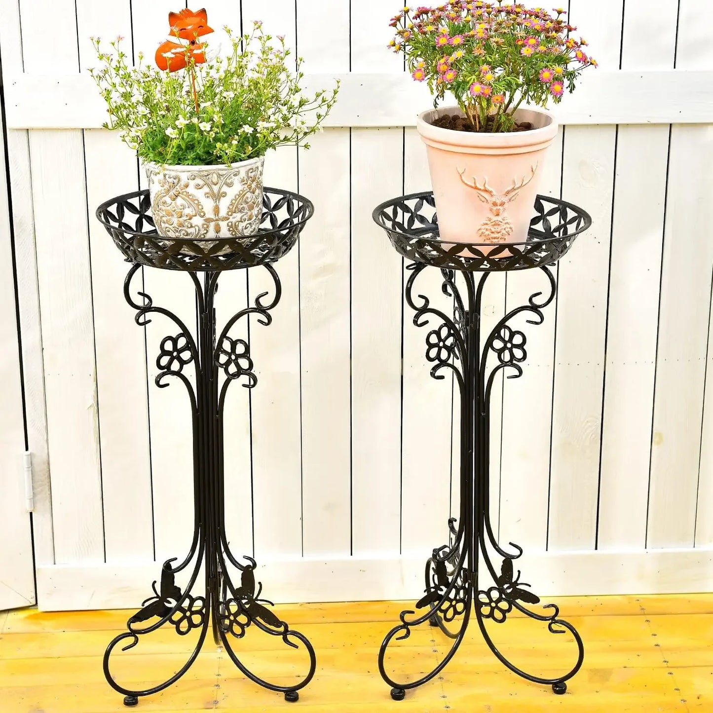 Lightweight Black Metal Flower Pot Stands 29.7 Inches Tall 2 Pack