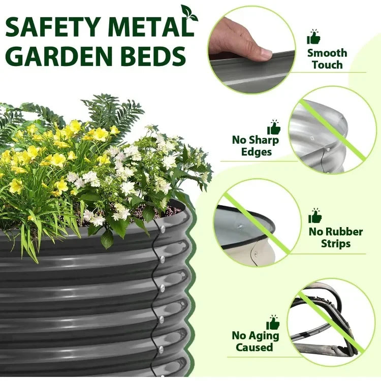 2-Pack 4ft Galvanized Round Metal Raised Garden Beds for Outdoor Planting