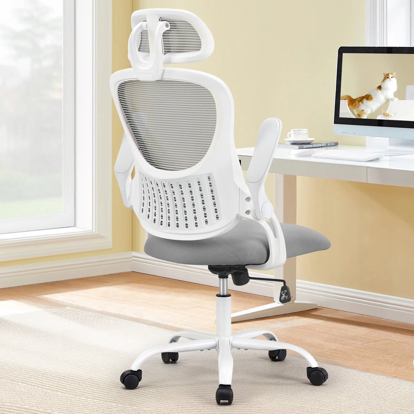 JHK Mesh Ergonomic Desk Chair Flip-up Arms Adjustable Headrests Comfortable Lumbar Support