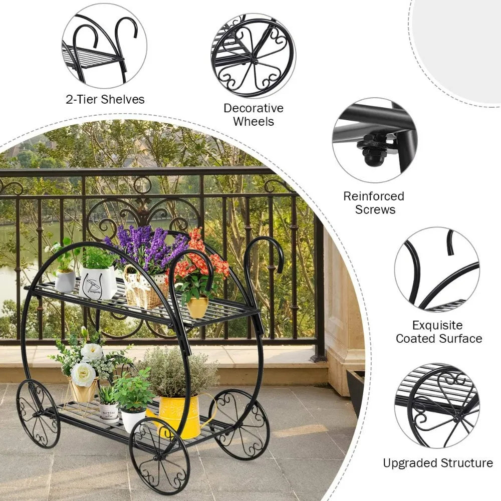 Parisian Style Plant Stand with 4 Wheels for Succulent and Flower Display