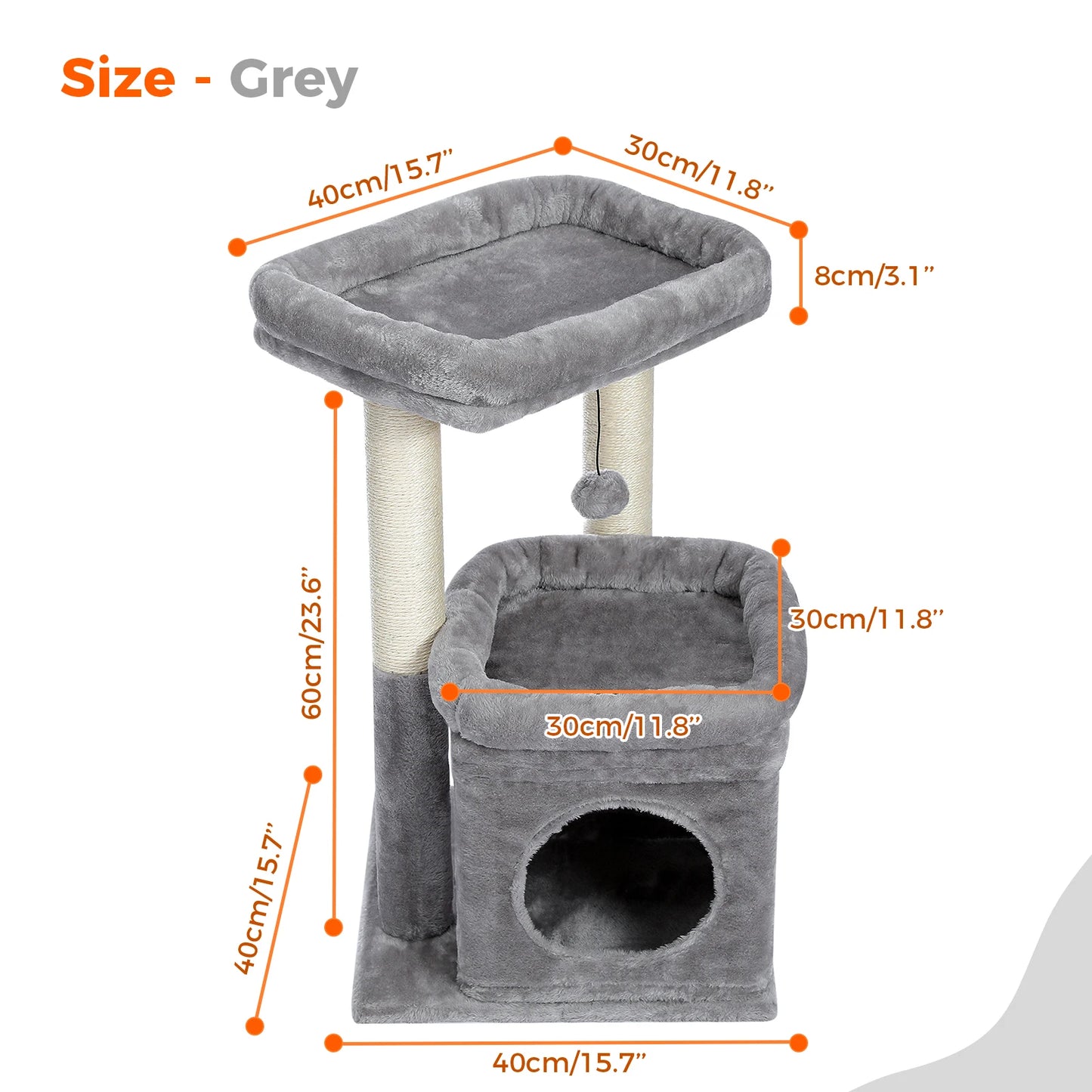 H228cm Cat Tree Toy Condo Cat Climbing Tower Solid Wood