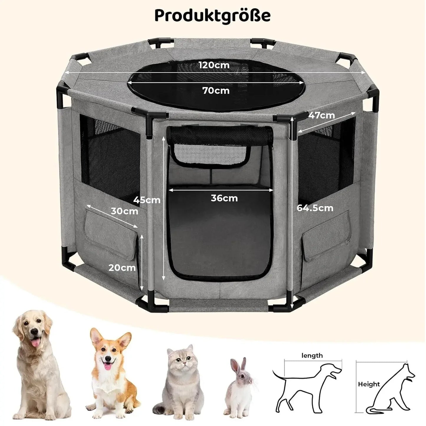 Puppy Playpen 120x120x64.5cm with Waterproof Base and Storage Bags
