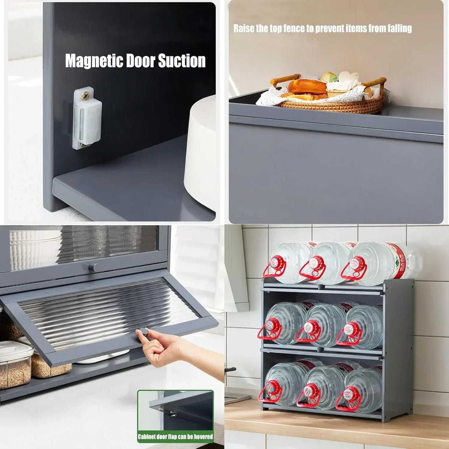 Small Bamboo Kitchen Pantry Sideboard Storage Cabinet with Acrylic Door