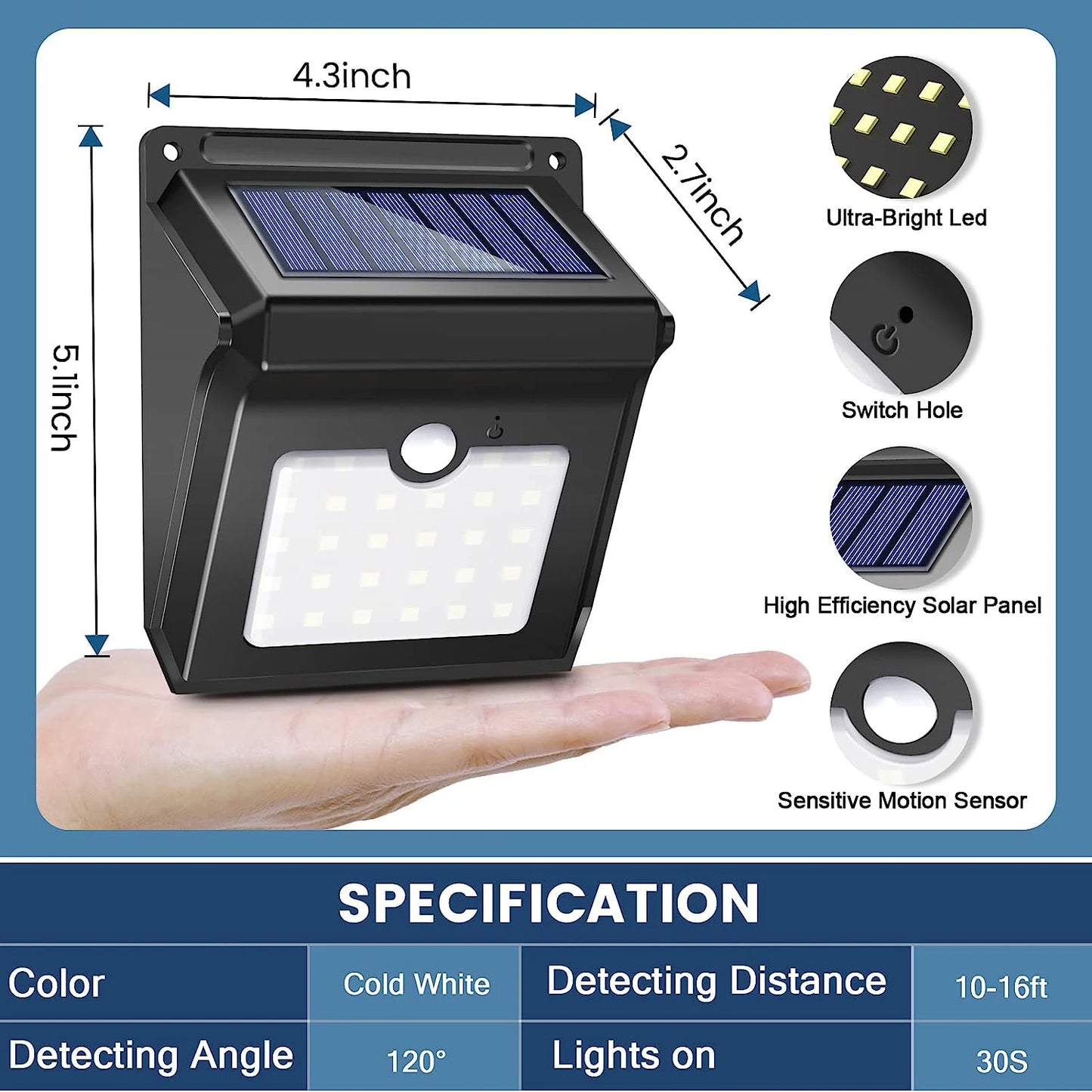 Solar Outdoor Lights - 4 Pack Motion Sensor Safety Lights with 3 Lighting Modes for Garden Fence.