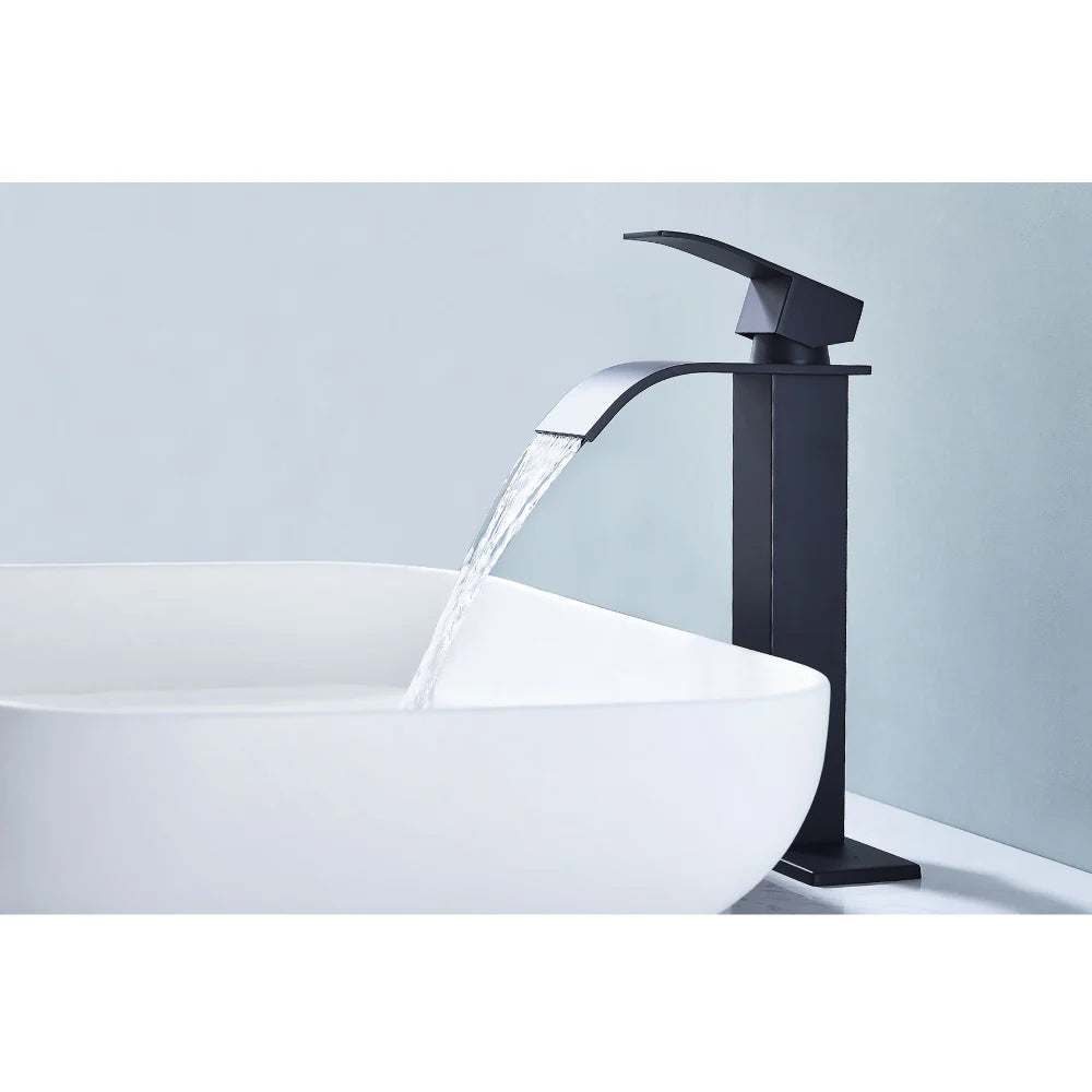 Matte Black Waterfall Spout Single Handle Bathroom Sink Faucet