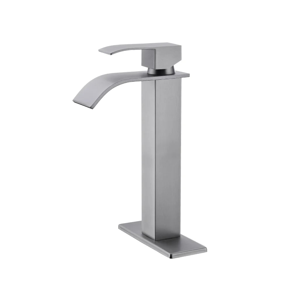 Matte Black Waterfall Spout Single Handle Bathroom Sink Faucet