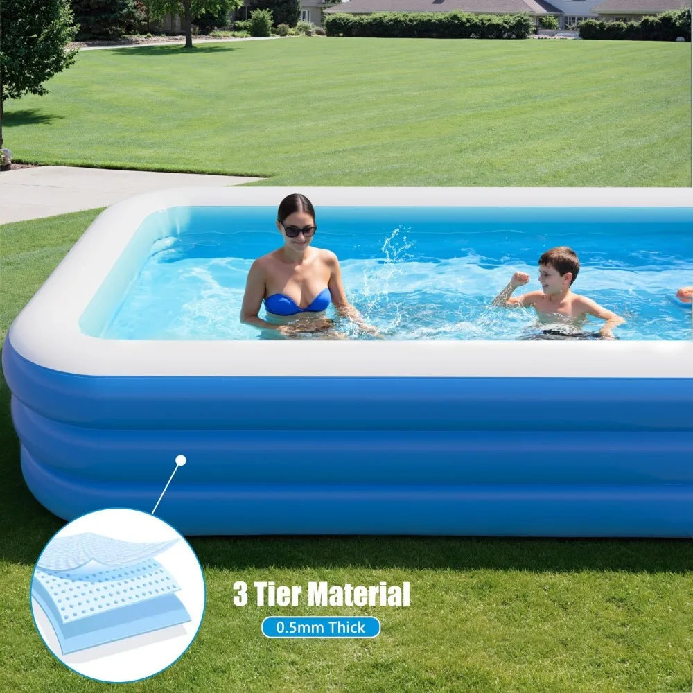 Inflatable Family Pool for Kids and Adults 142 Inch Rectangular Hot Tub