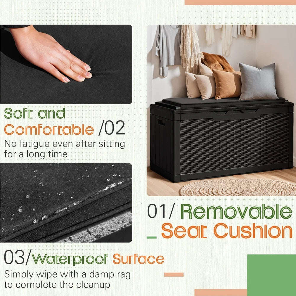 Classic Outdoor Resin Deck Box 100 Gallon Lockable Storage Container Waterproof Organizer for Patio Lawn and Pool Toys