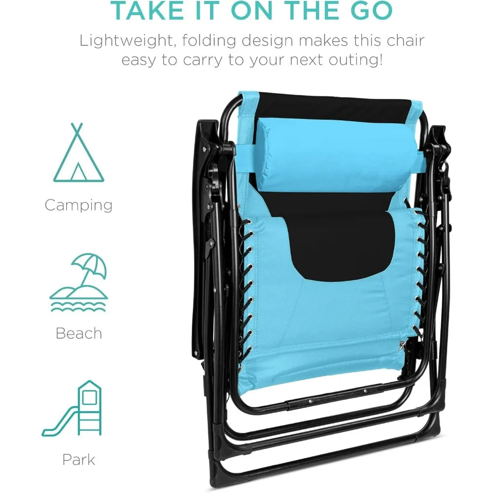 XL Folding Outdoor Recliner Chair With Headrest And Tray