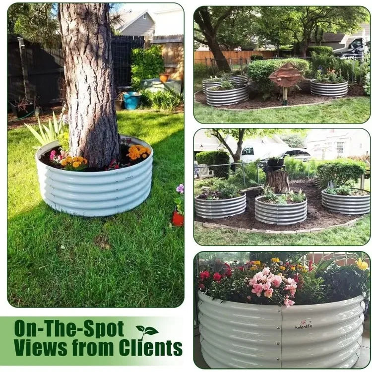 2-Pack 4ft Galvanized Round Metal Raised Garden Beds for Outdoor Planting
