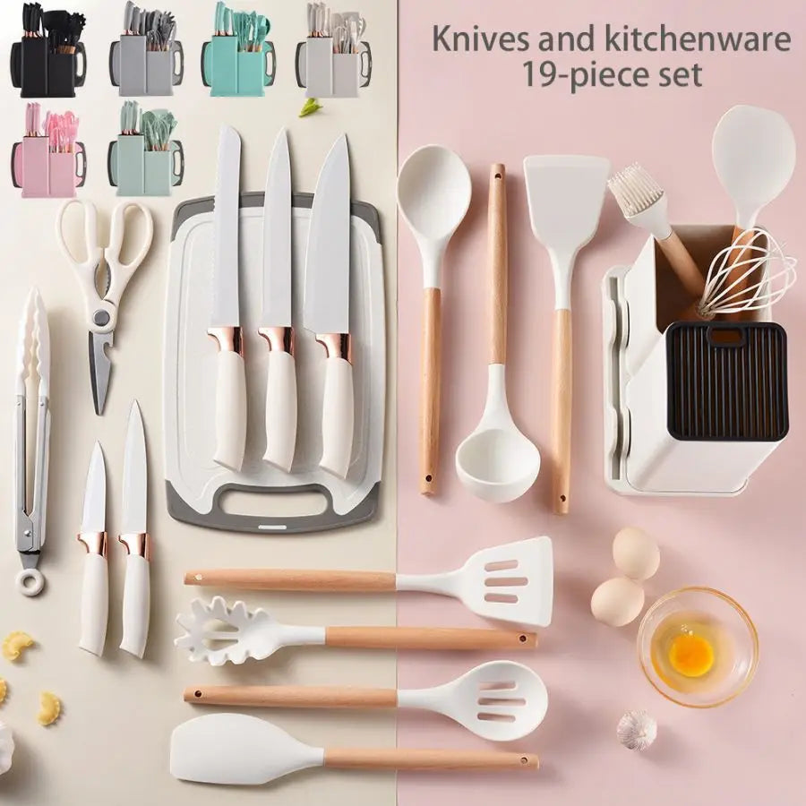 Food Grade Silicone Kitchenware Set 19 Pcs Spatula Knife