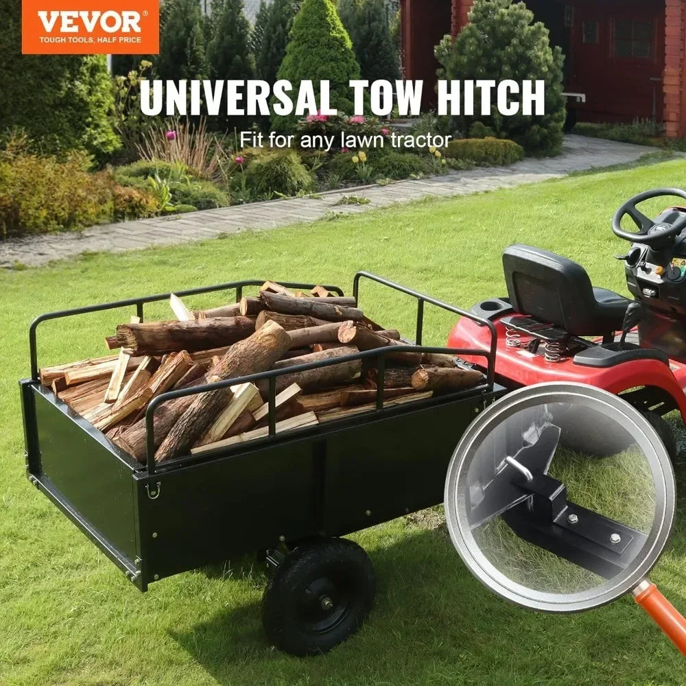 Heavy Duty ATV Trailer Steel Dump Cart Tow Behind 750 Pounds 15 Cubic Feet Garden Utility Trailer Yard Trailers