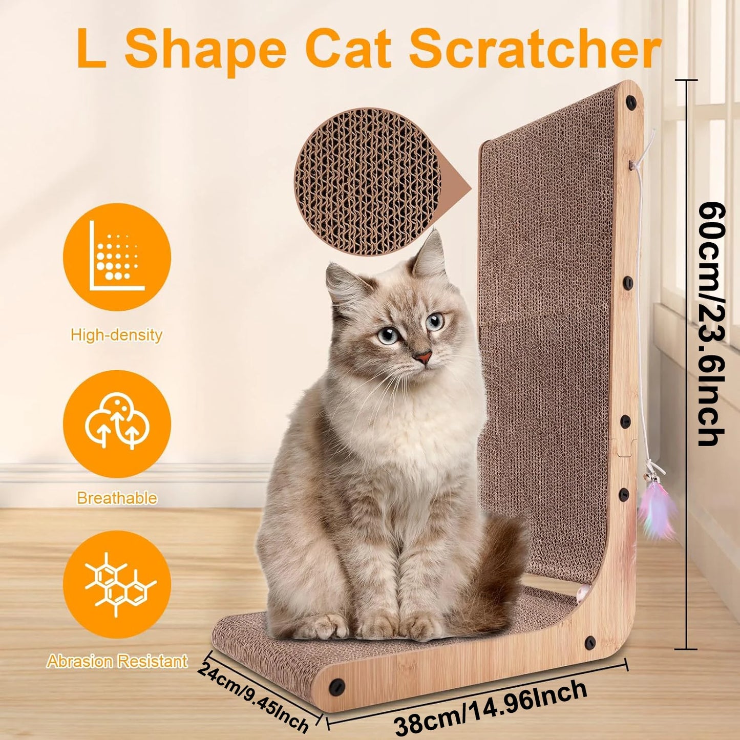 L Shape Cat Scratcher for Indoor Cats, 23.6 Inch, Protecting Furniture