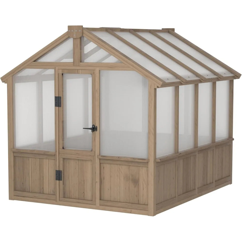 6x8FT Outdoor Greenhouse with Cedar Frame 6MM Thick Polycarbonate Sheet and Adjustable Vents