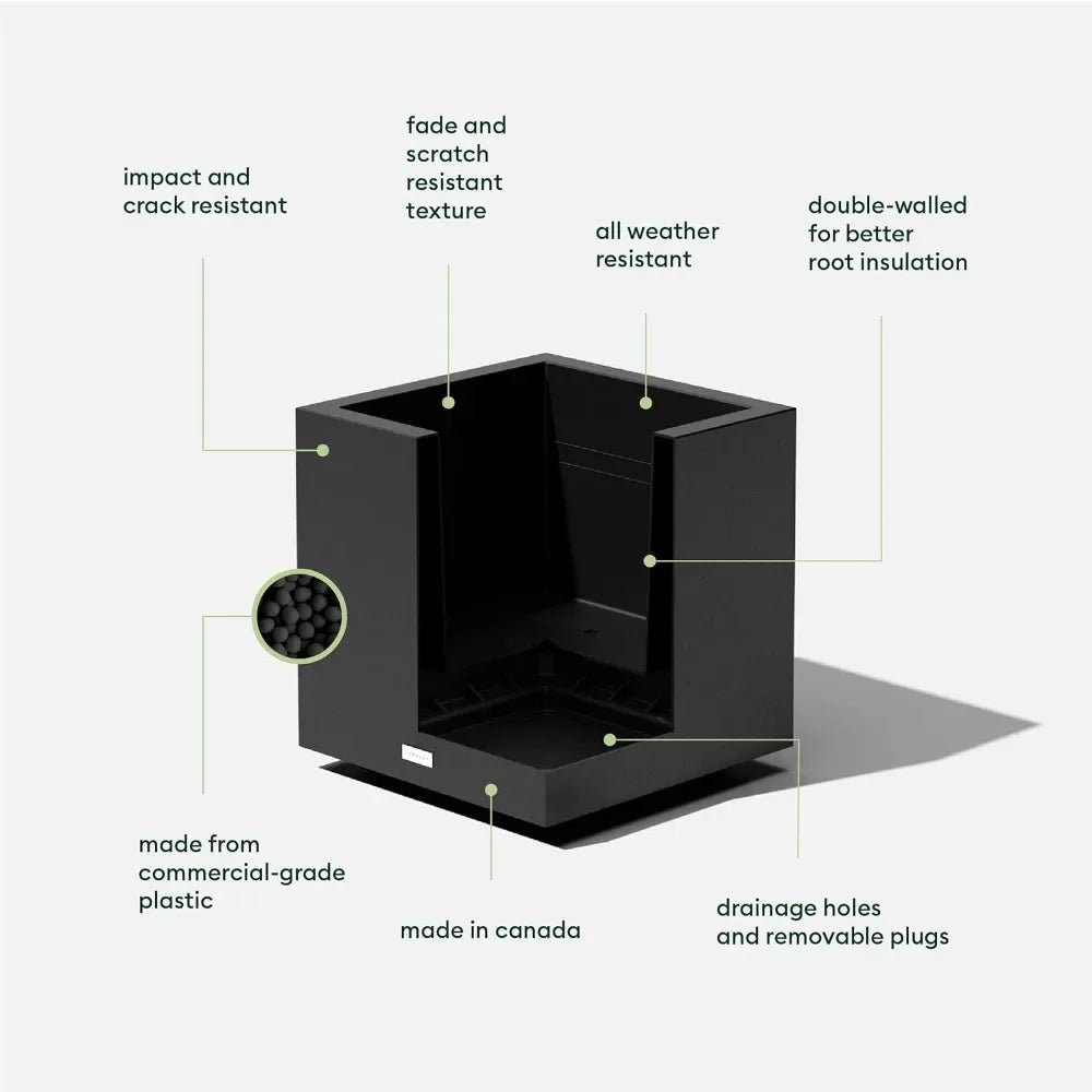 Large Cube Plastic Planter for Indoor and Outdoor Durable All-Weather Use