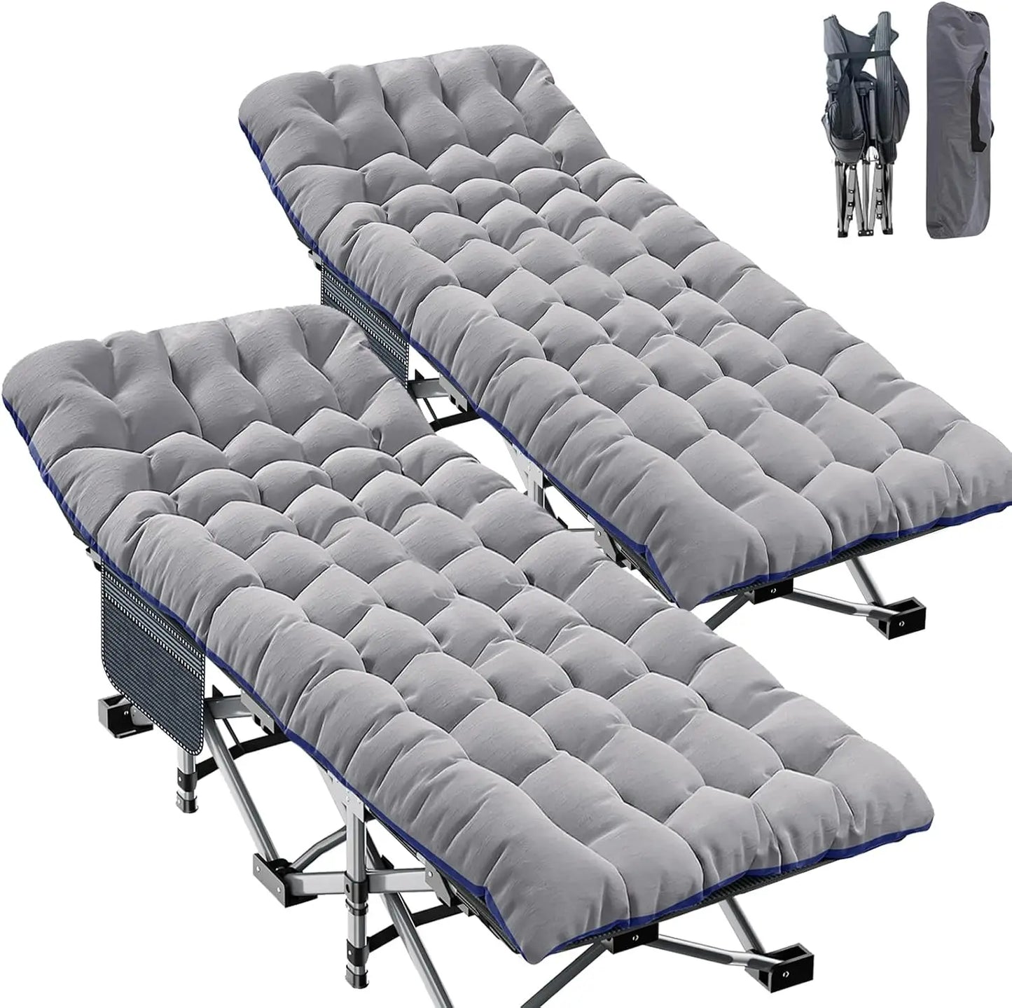 2 Pack Oversized XXFolding Camping Cot With Mat Heavy Duty Outdoor Bed